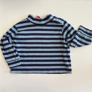 Hanna Andersson Mock Neck Button Shoulder Striped Long Sleeve Shirt